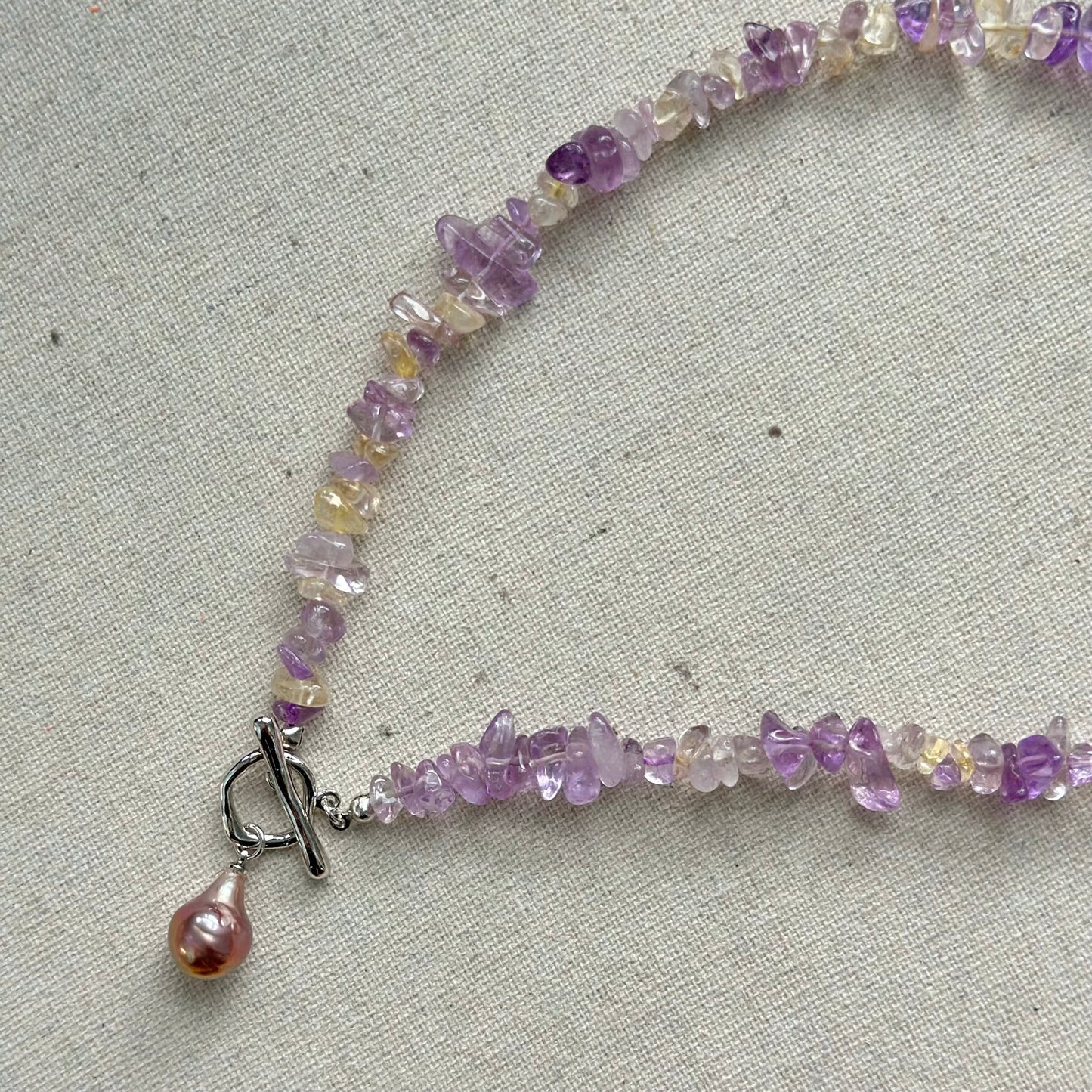 Ametrine Mixed Freshwater Pearl Beaded Hoop Toggle Necklace