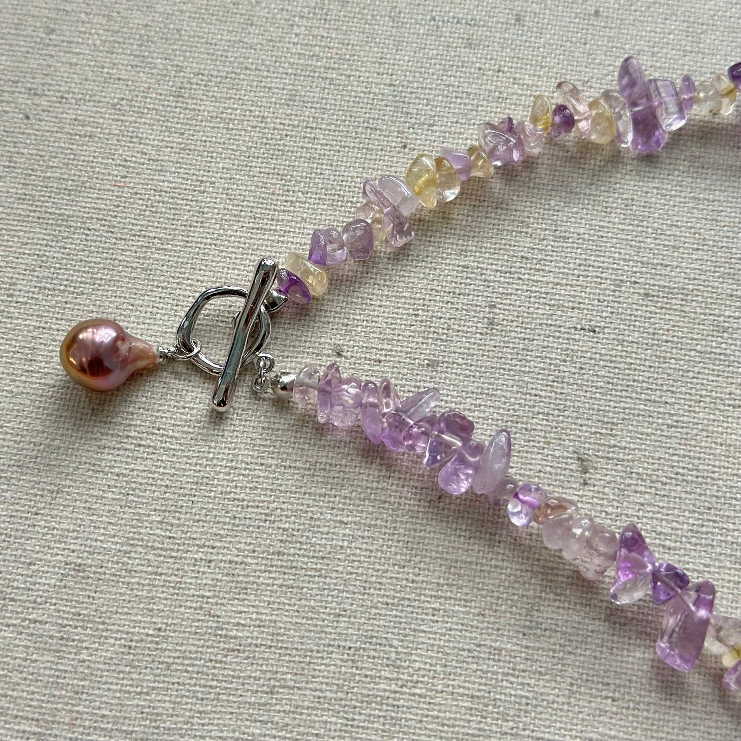 Ametrine Mixed Freshwater Pearl Beaded Hoop Toggle Necklace