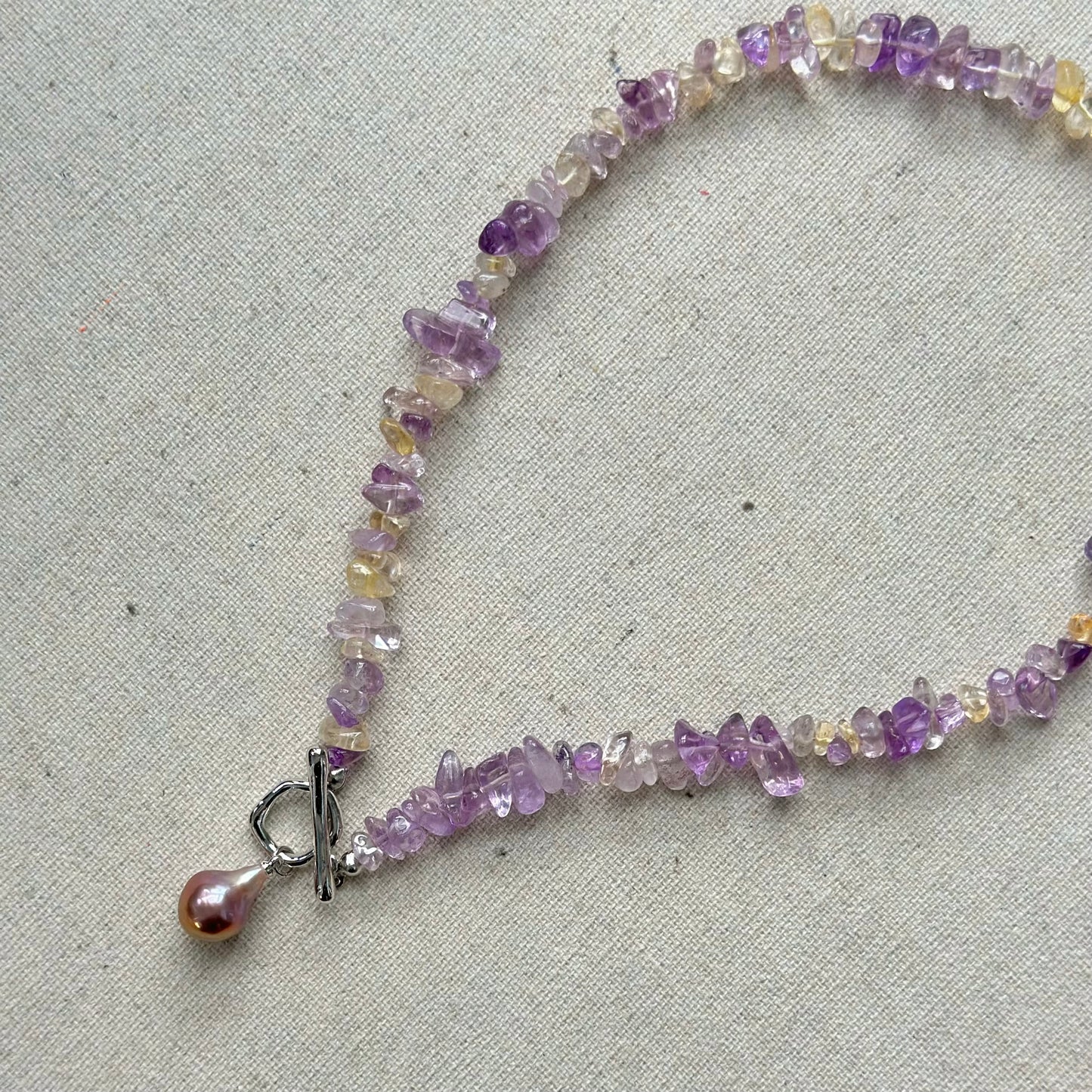 Ametrine Mixed Freshwater Pearl Beaded Hoop Toggle Necklace