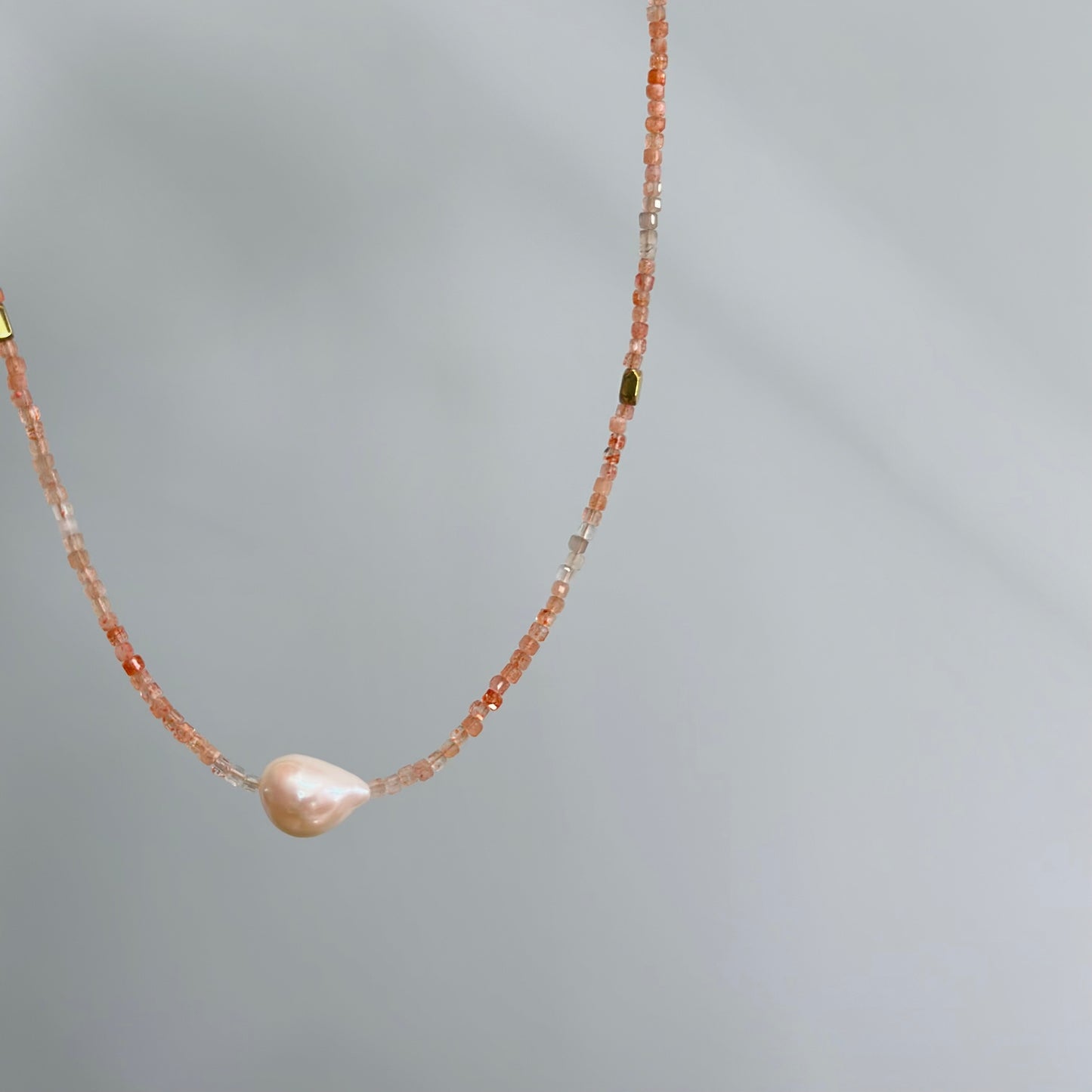 Strawberry Quartz And Freshwater Pearl Beaded Necklace