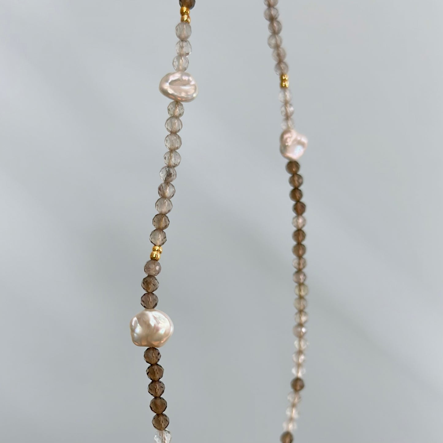 Smoky Quartz And Freshwater Pearl Beaded Asymmetric Necklace
