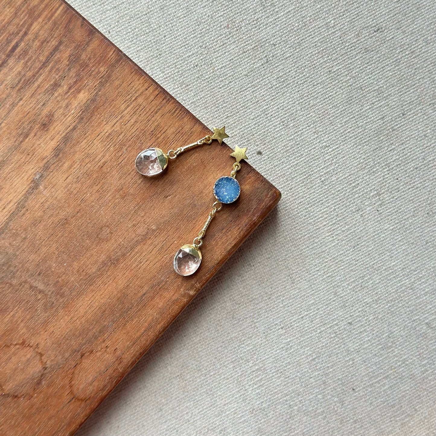 Clear Quartz And Druzy Star Gold-plated Earring