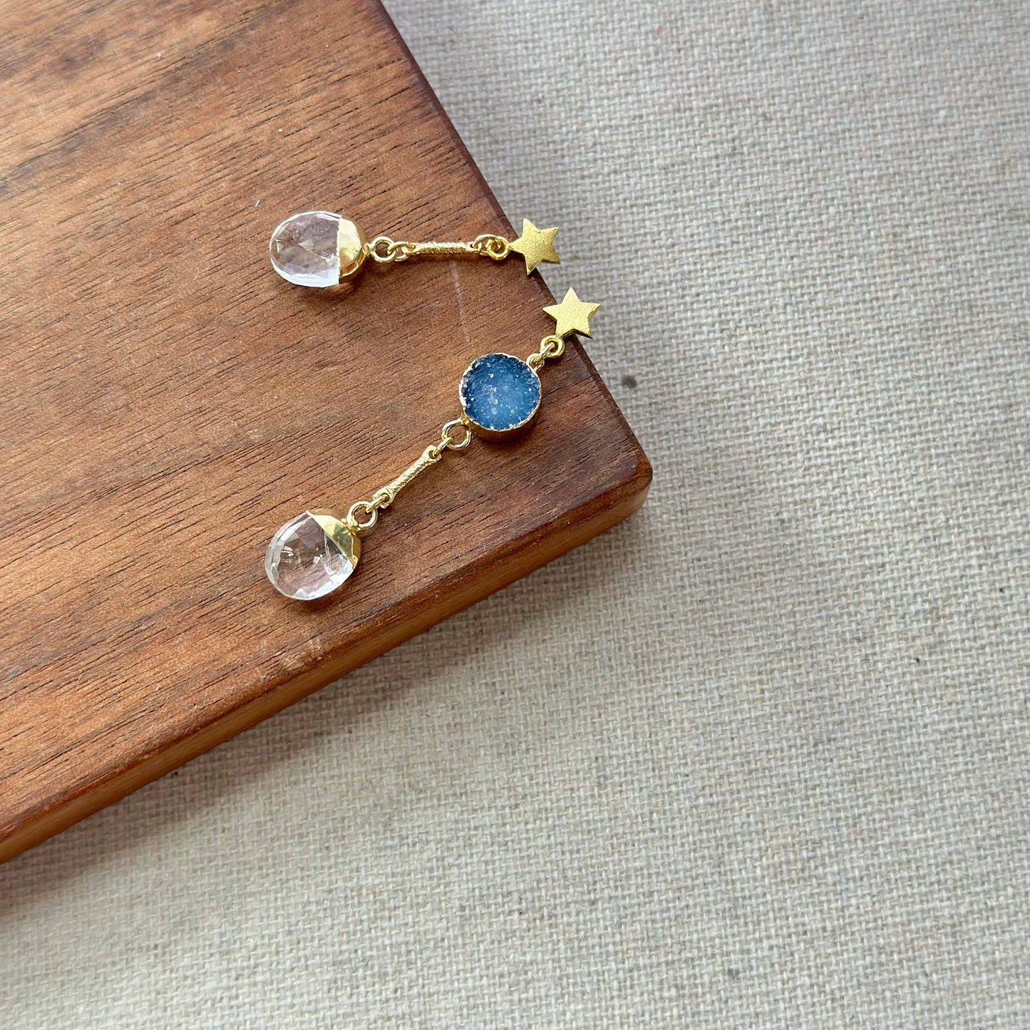 Clear Quartz And Druzy Star Gold-plated Earring