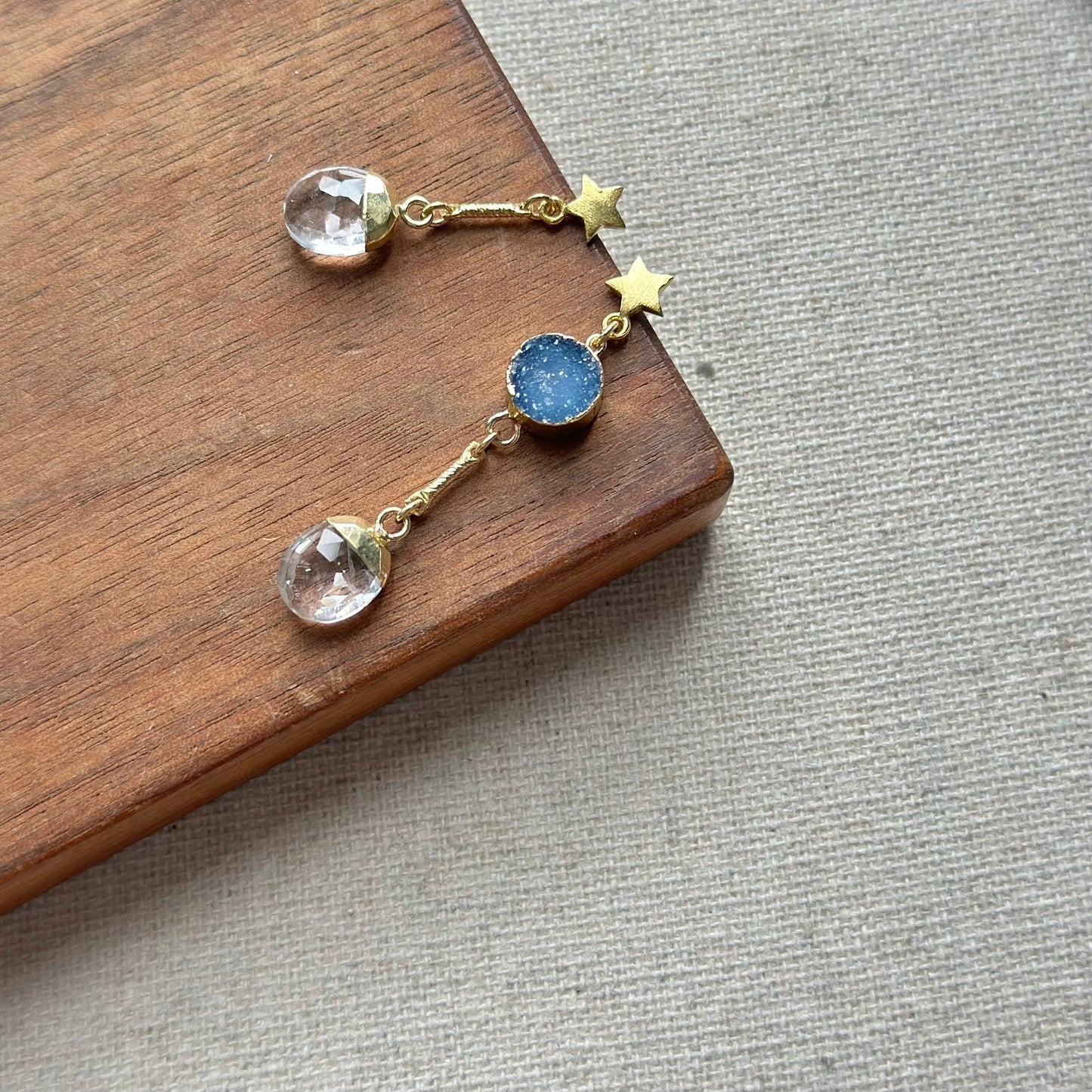 Clear Quartz And Druzy Star Gold-plated Earring