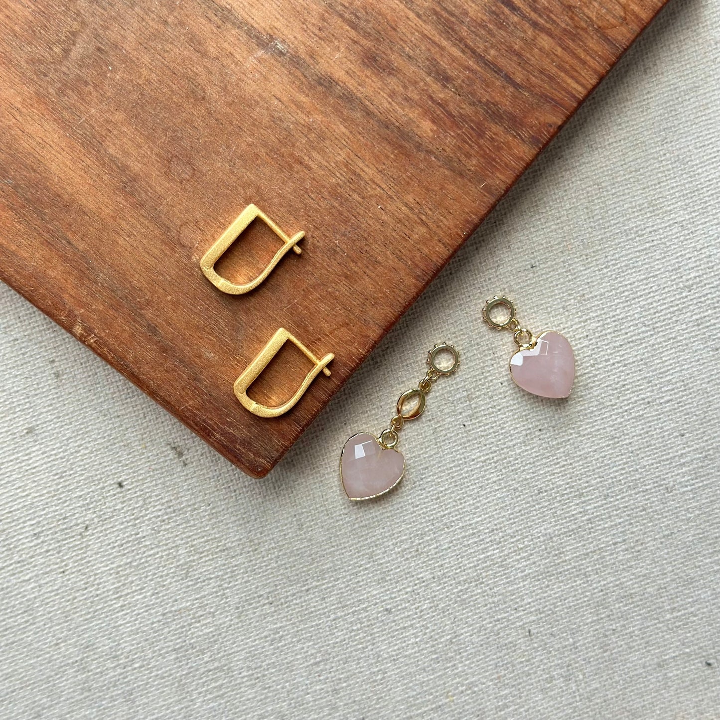 Two-way Rose Quartz Heart Gold-plated Ear Hoop