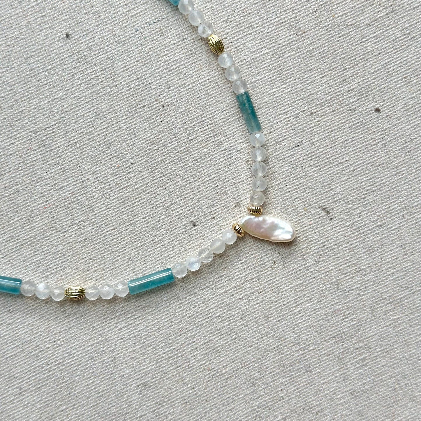 Moonstone And Apatite Mixed Freshwater Pearl Beaded Necklace