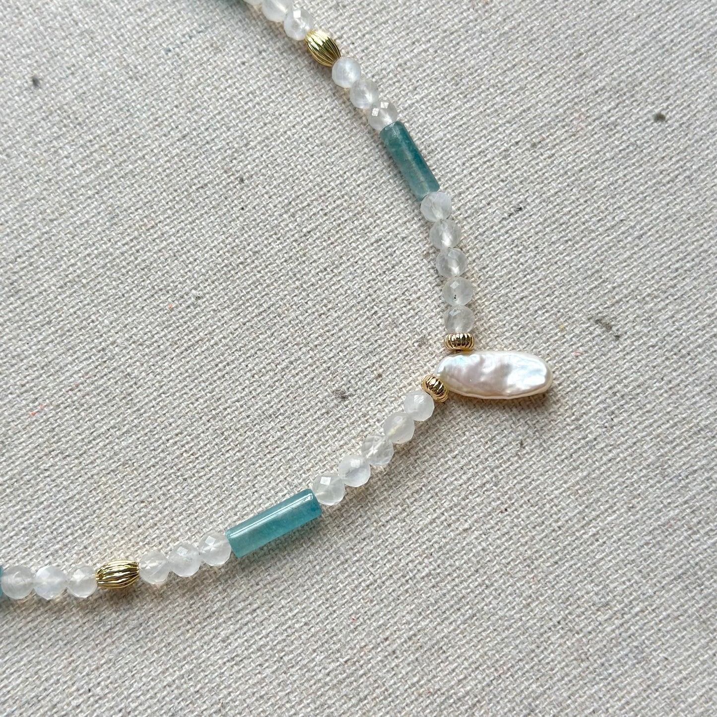 Moonstone And Apatite Mixed Freshwater Pearl Beaded Necklace