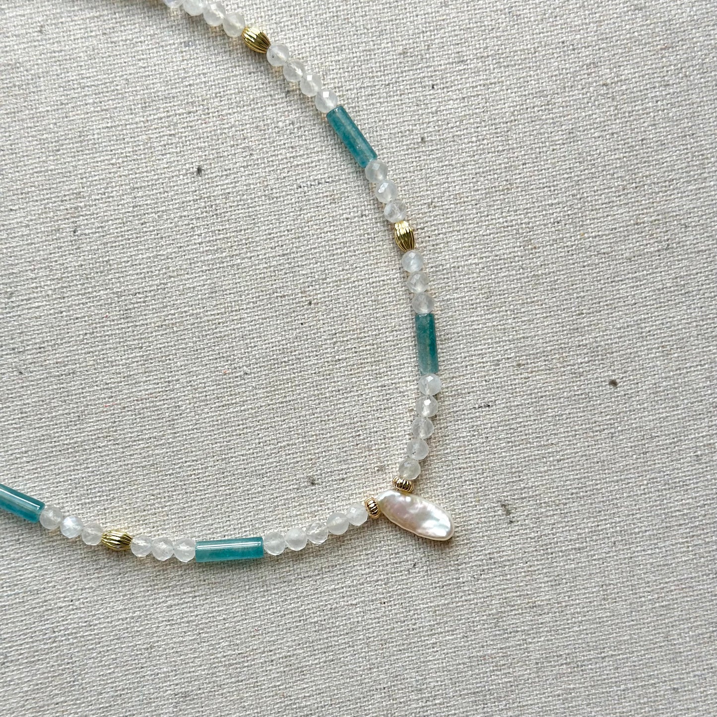 Moonstone And Apatite Mixed Freshwater Pearl Beaded Necklace