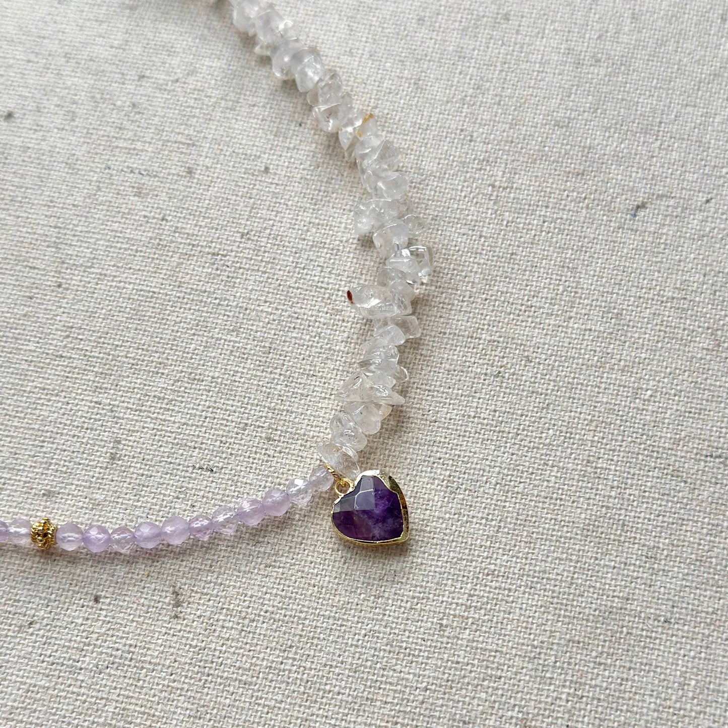 Clear Quartz And Amethyst Beaded Heart Necklace