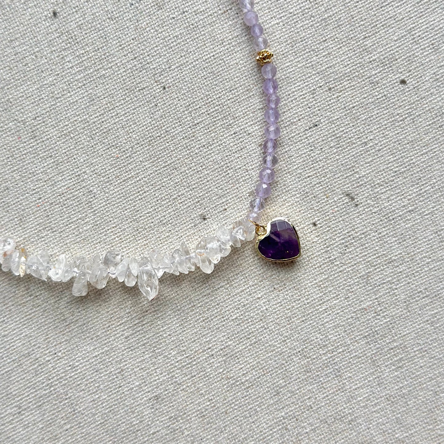 Clear Quartz And Amethyst Beaded Heart Necklace