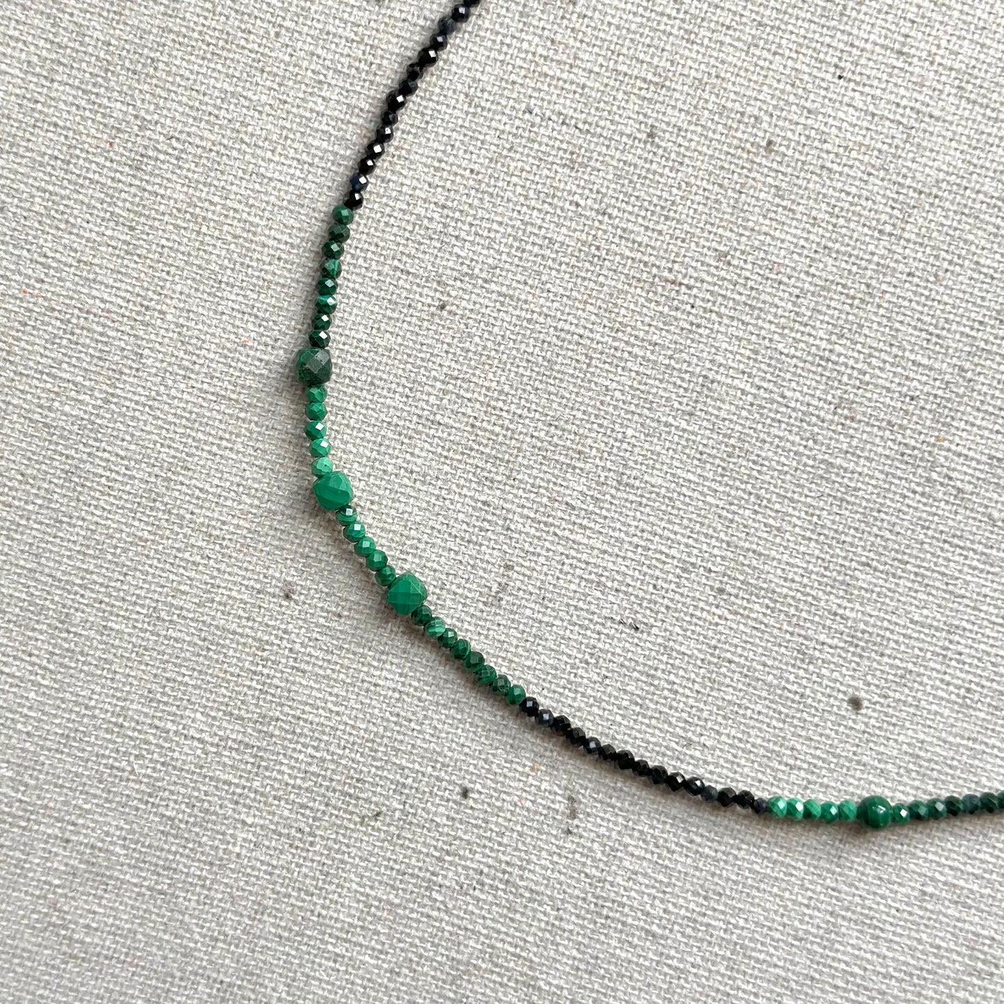 Malachite Mixed Blue Sapphire And Black Spinel Beaded Necklace