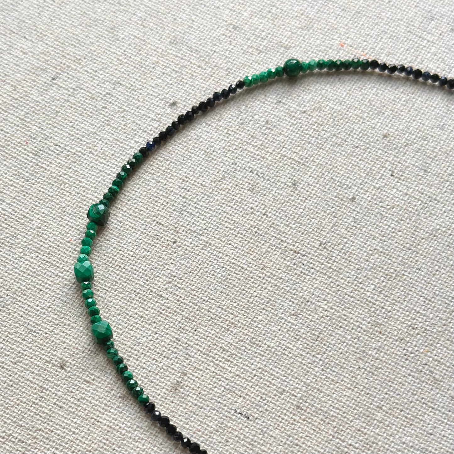 Malachite Mixed Blue Sapphire And Black Spinel Beaded Necklace