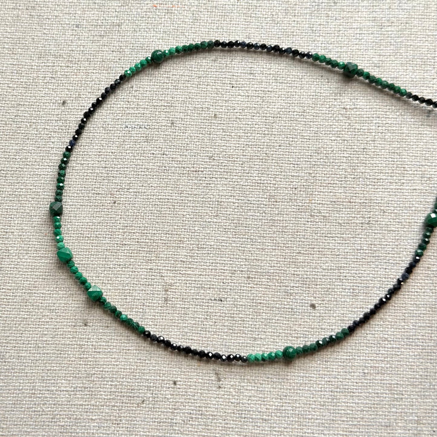 Malachite Mixed Blue Sapphire And Black Spinel Beaded Necklace