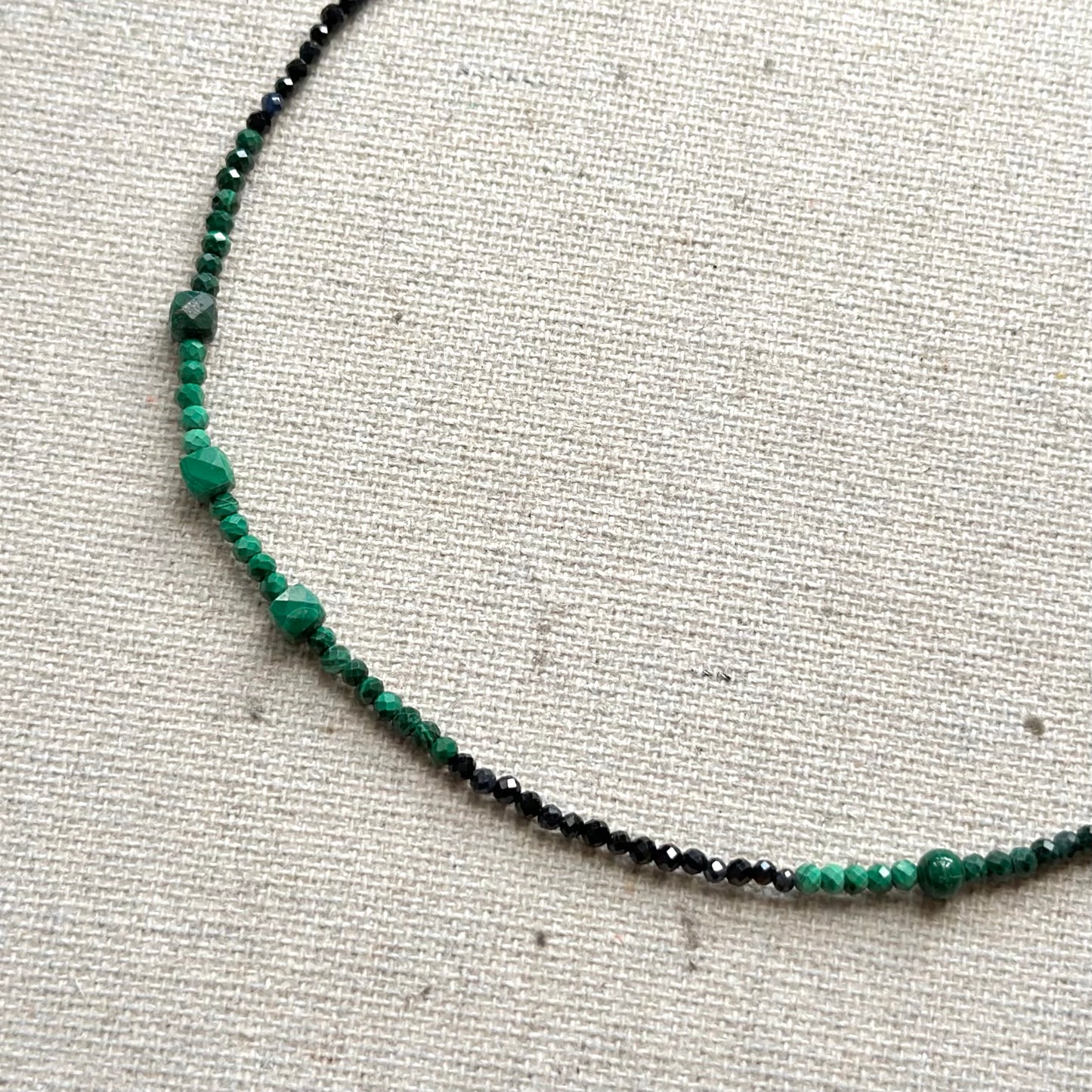 Malachite Mixed Blue Sapphire And Black Spinel Beaded Necklace