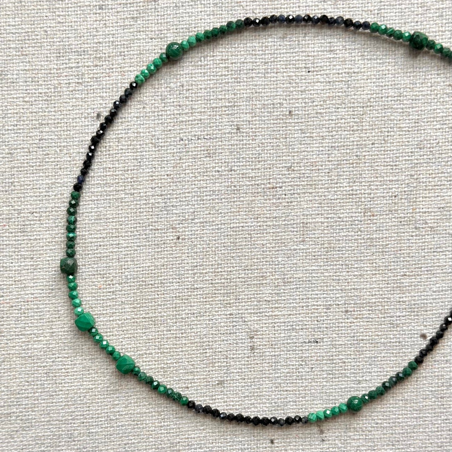 Malachite Mixed Blue Sapphire And Black Spinel Beaded Necklace