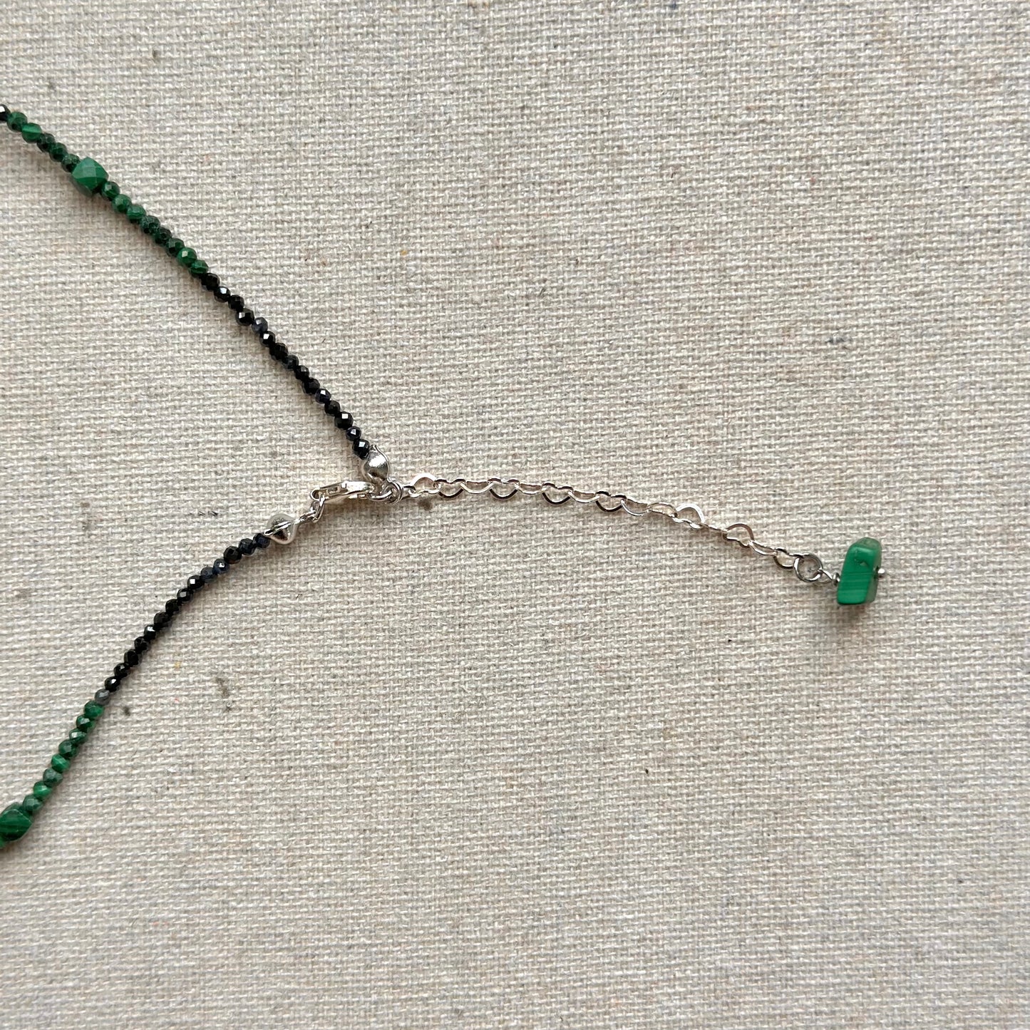 Malachite Mixed Blue Sapphire And Black Spinel Beaded Necklace