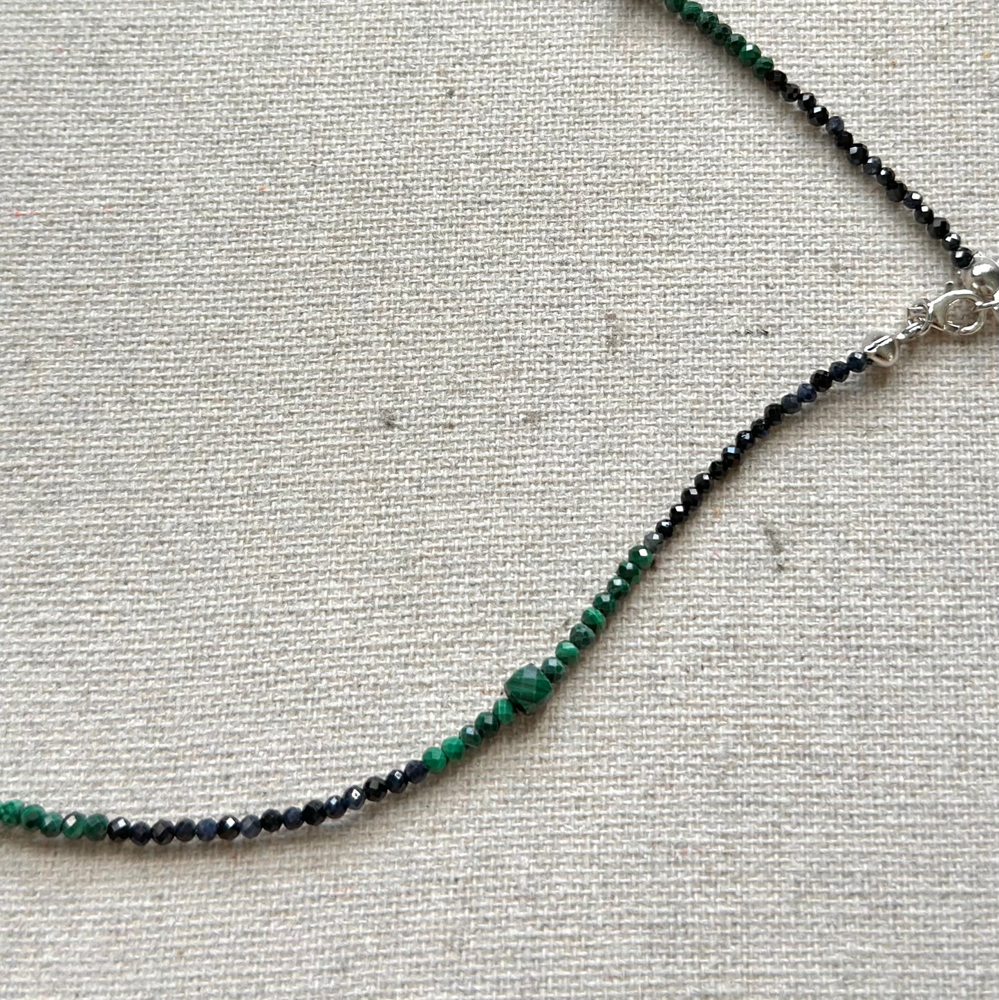 Malachite Mixed Blue Sapphire And Black Spinel Beaded Necklace