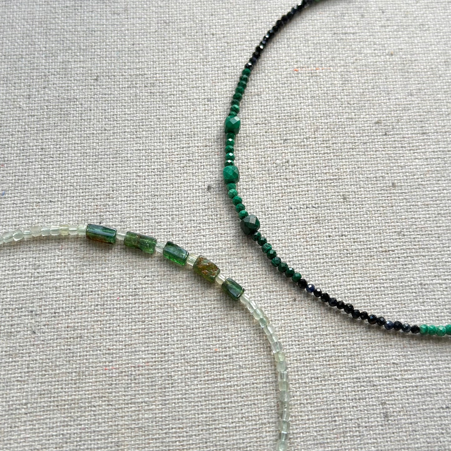 Malachite Mixed Blue Sapphire And Black Spinel Beaded Necklace