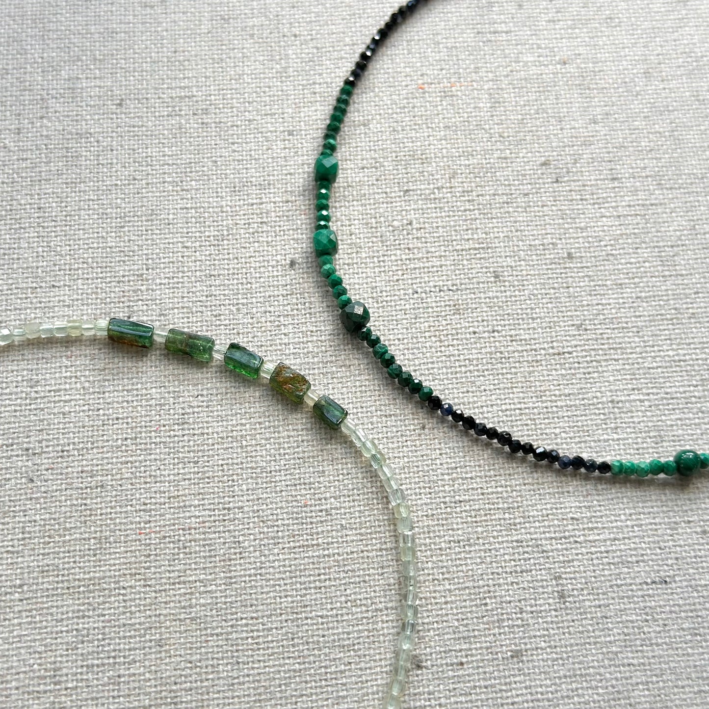 Malachite Mixed Blue Sapphire And Black Spinel Beaded Necklace