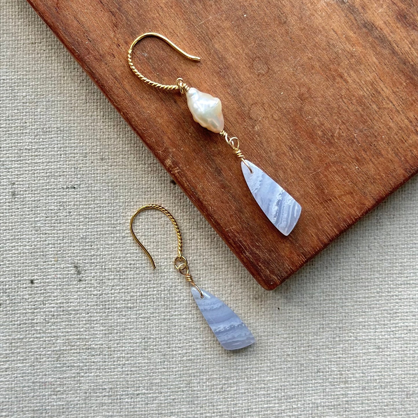Blue Lace Agate And Baroque Pearl Gold-plated Earring