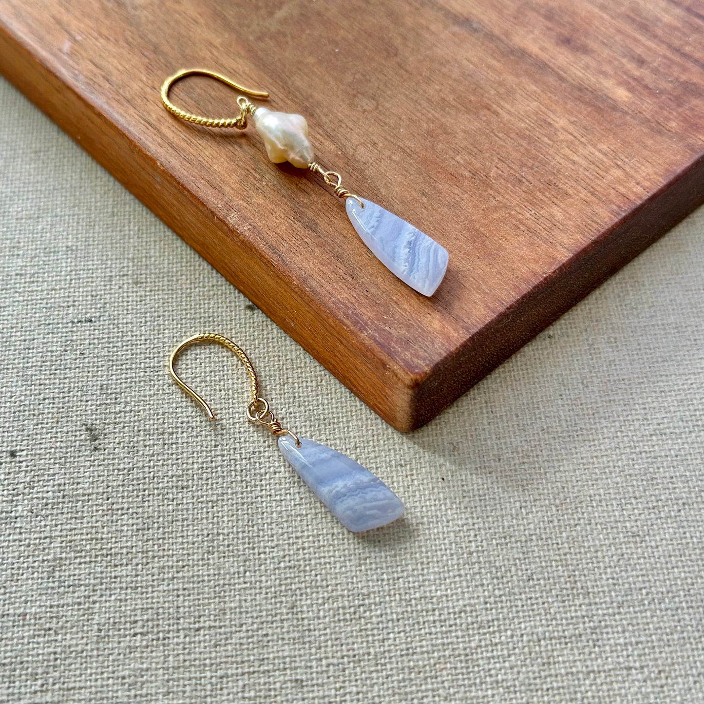 Blue Lace Agate And Baroque Pearl Gold-plated Earring
