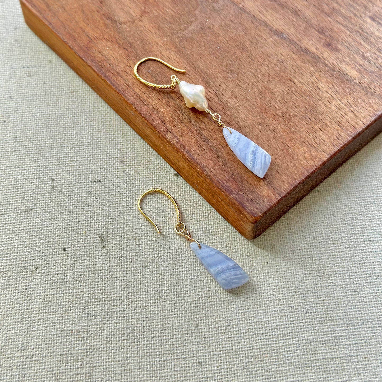 Blue Lace Agate And Baroque Pearl Gold-plated Earring