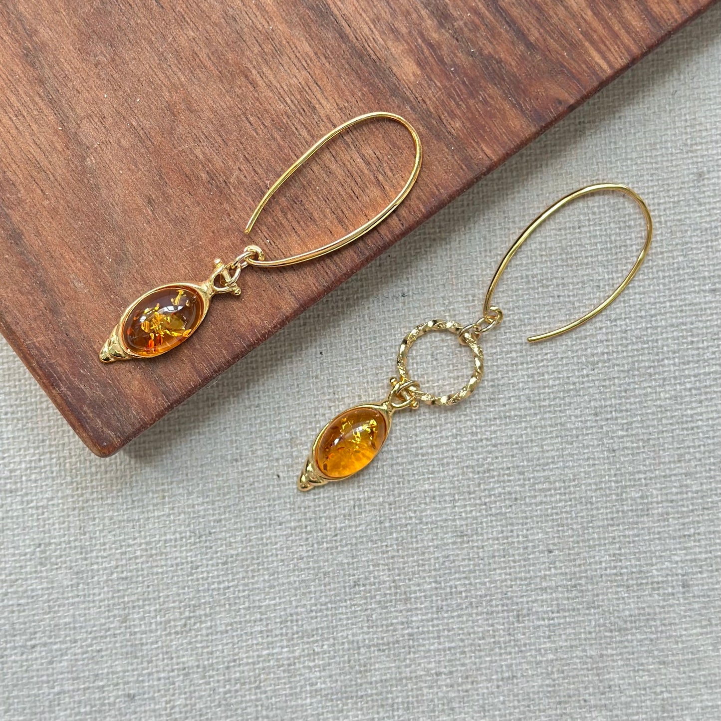 Amber Long Hook Gold-plated Earring