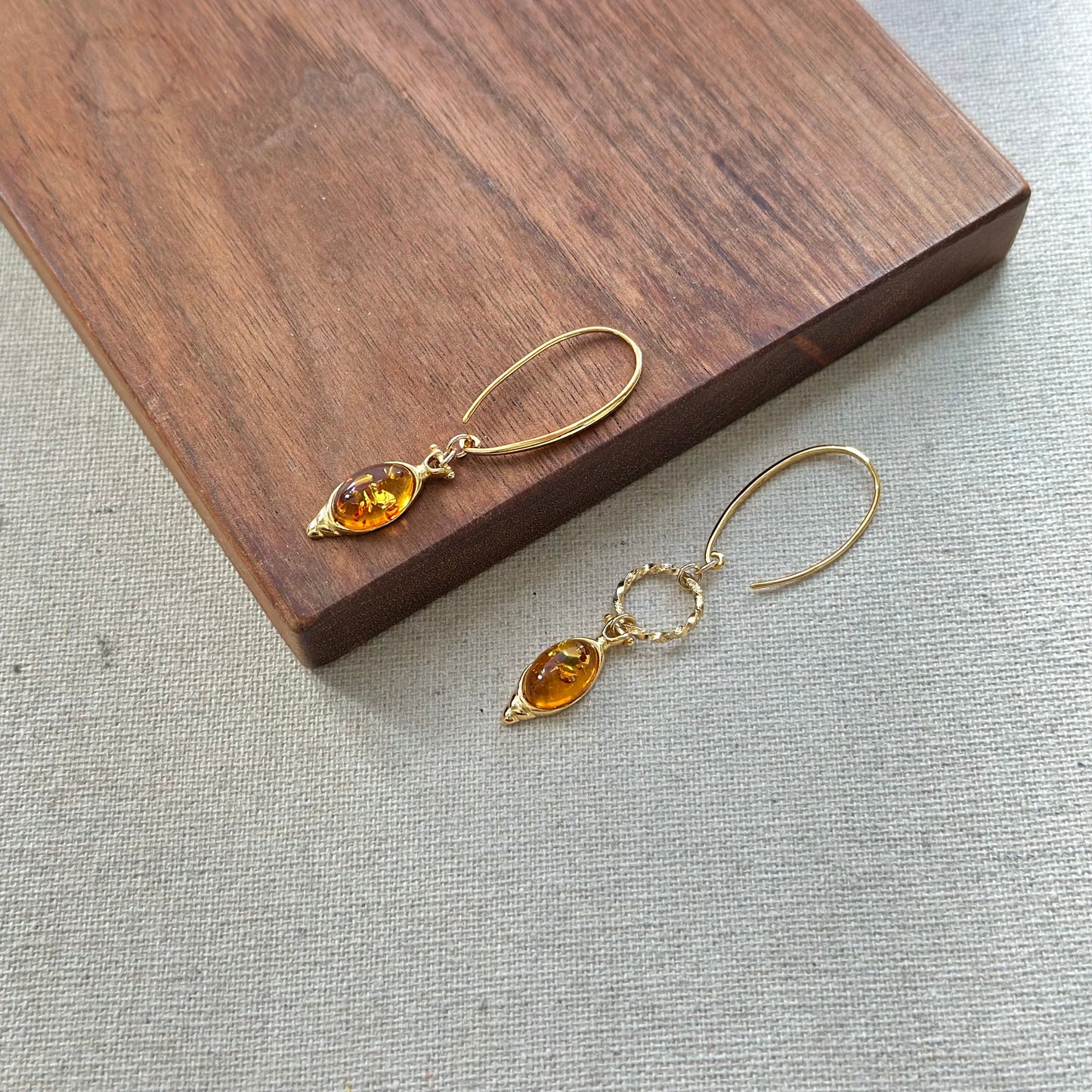 Amber Long Hook Gold-plated Earring