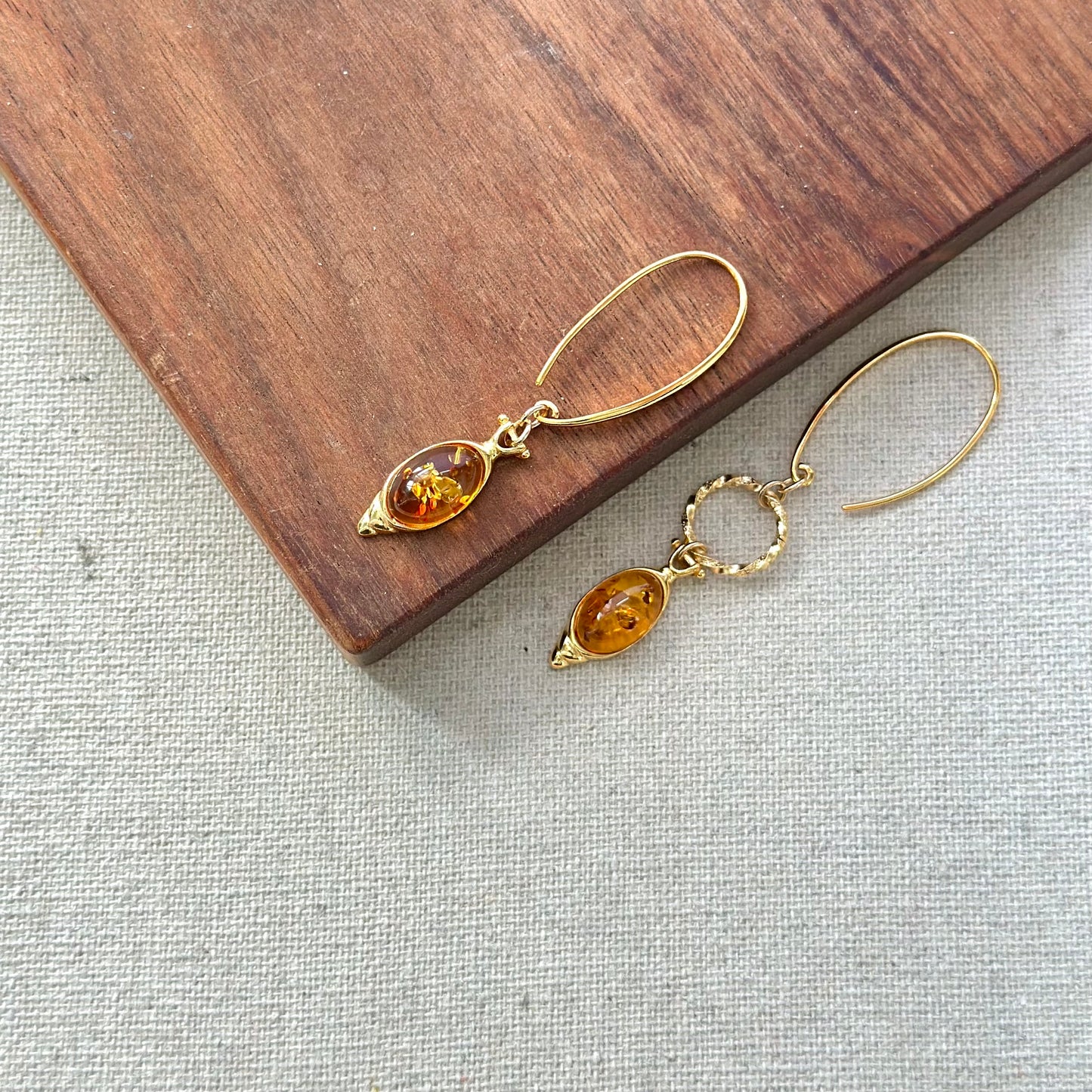 Amber Long Hook Gold-plated Earring
