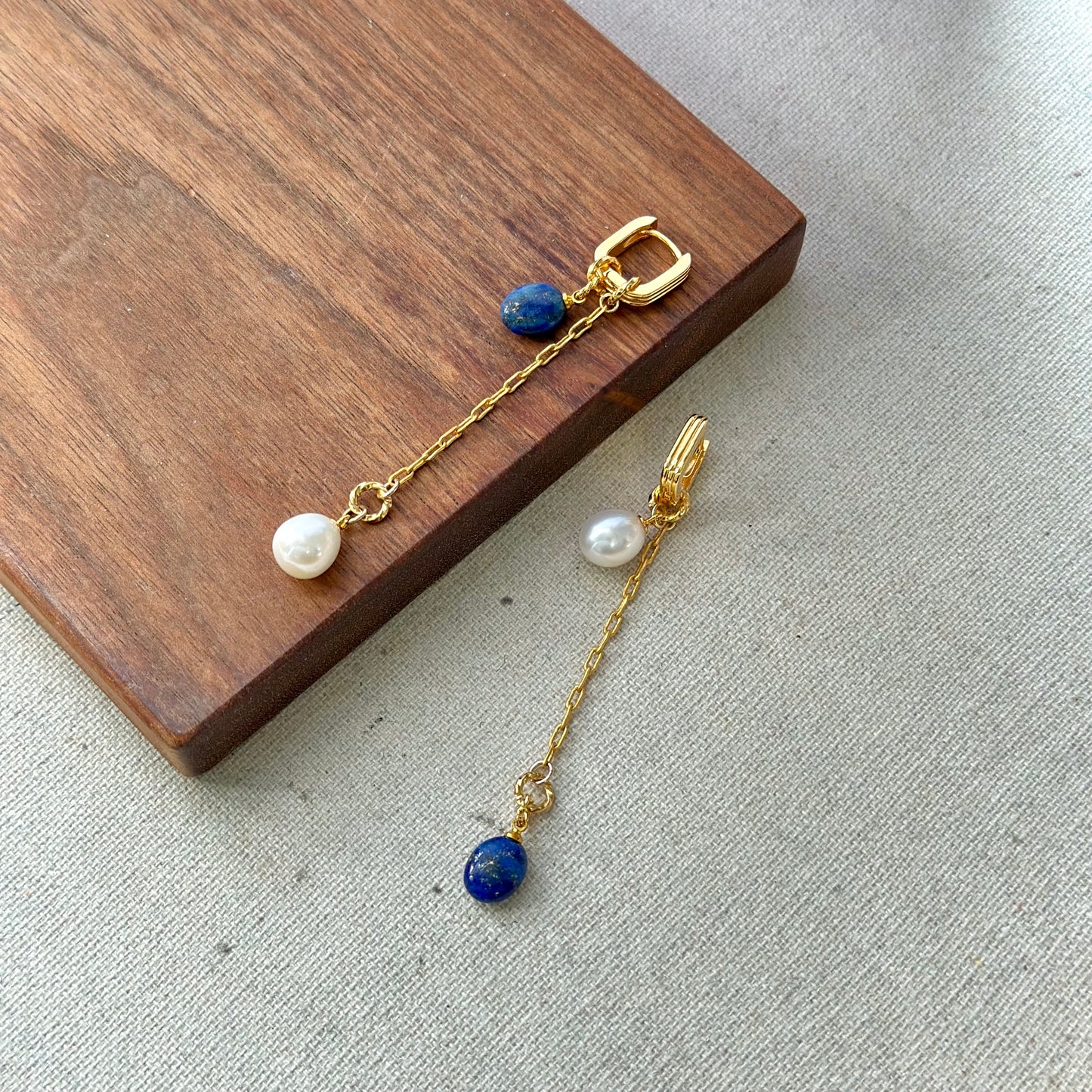 Multi-way Lapis And Freshwater Pearl Gold-plated Ear Hoop