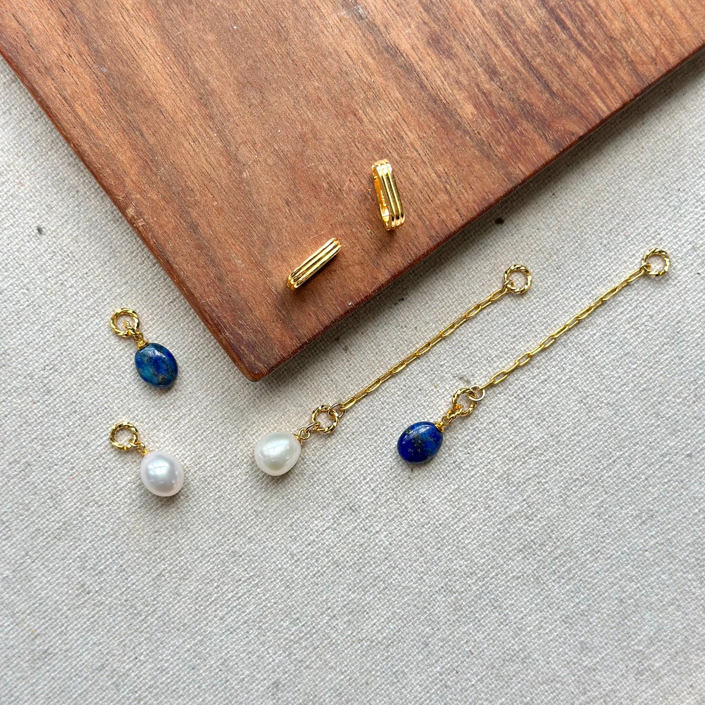 Multi-way Lapis And Freshwater Pearl Gold-plated Ear Hoop