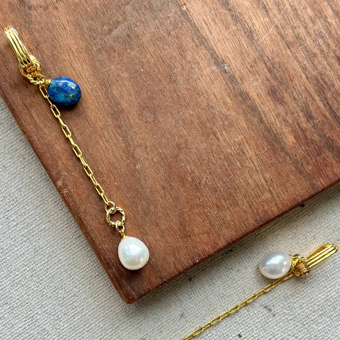 Multi-way Lapis And Freshwater Pearl Gold-plated Ear Hoop