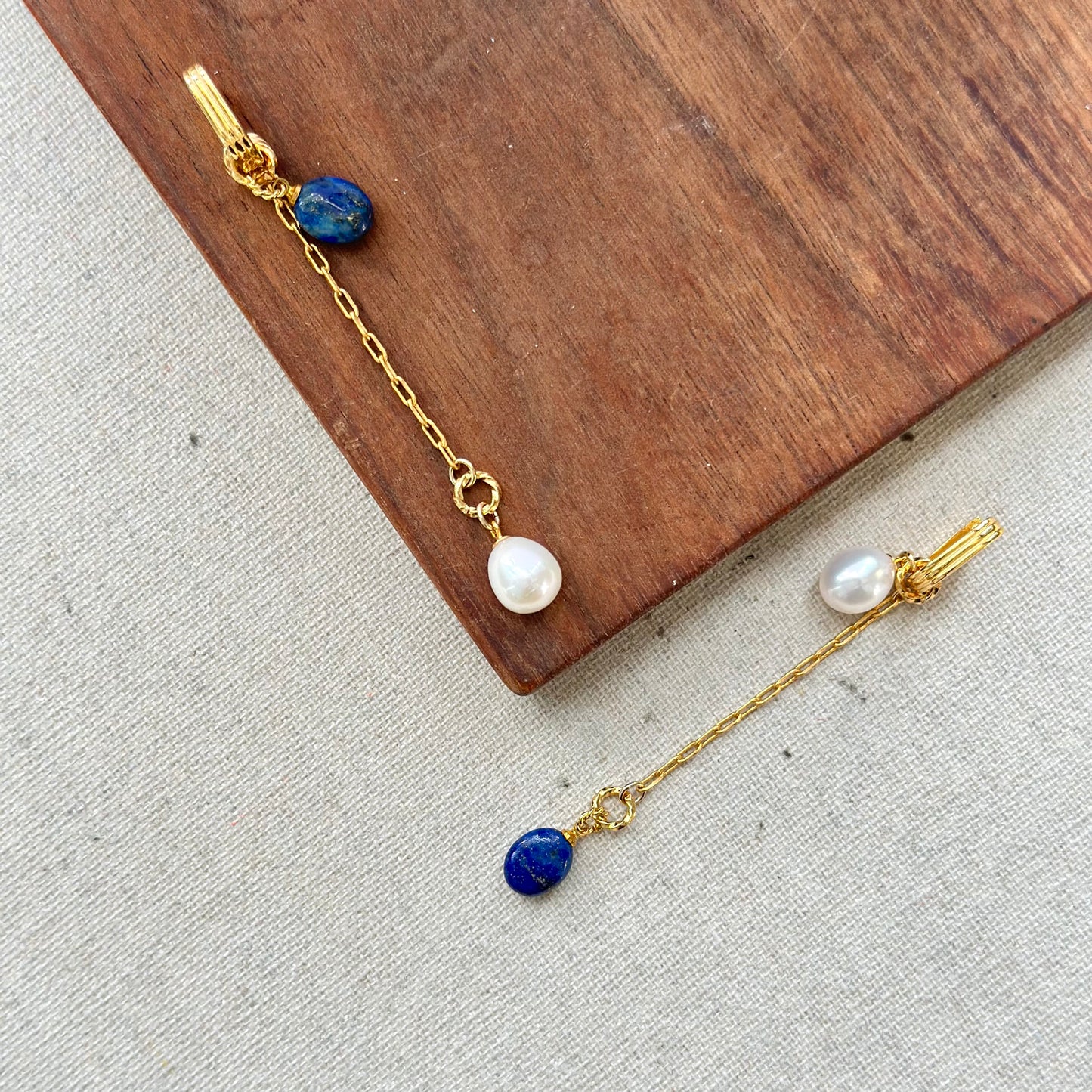 Multi-way Lapis And Freshwater Pearl Gold-plated Ear Hoop
