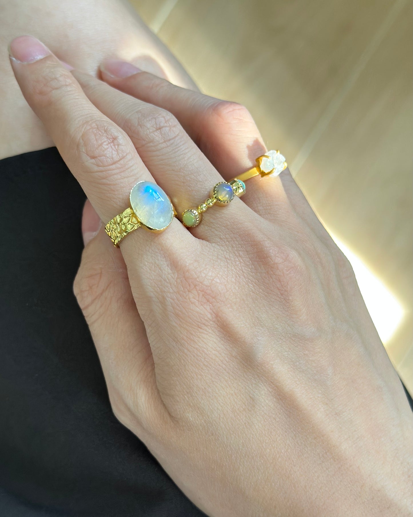 Opal Gold-plated Brass Adjustable Ring