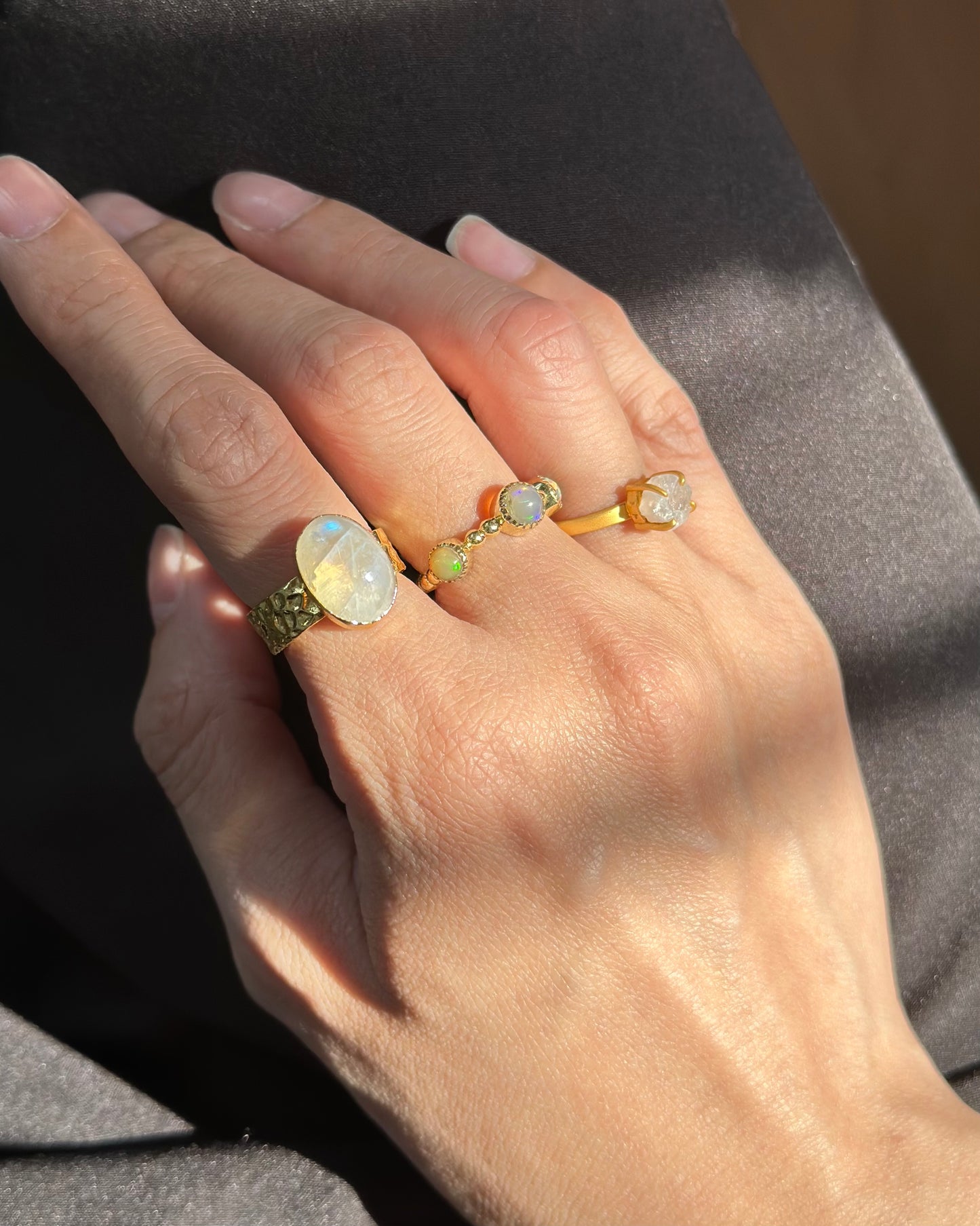 Opal Gold-plated Brass Adjustable Ring