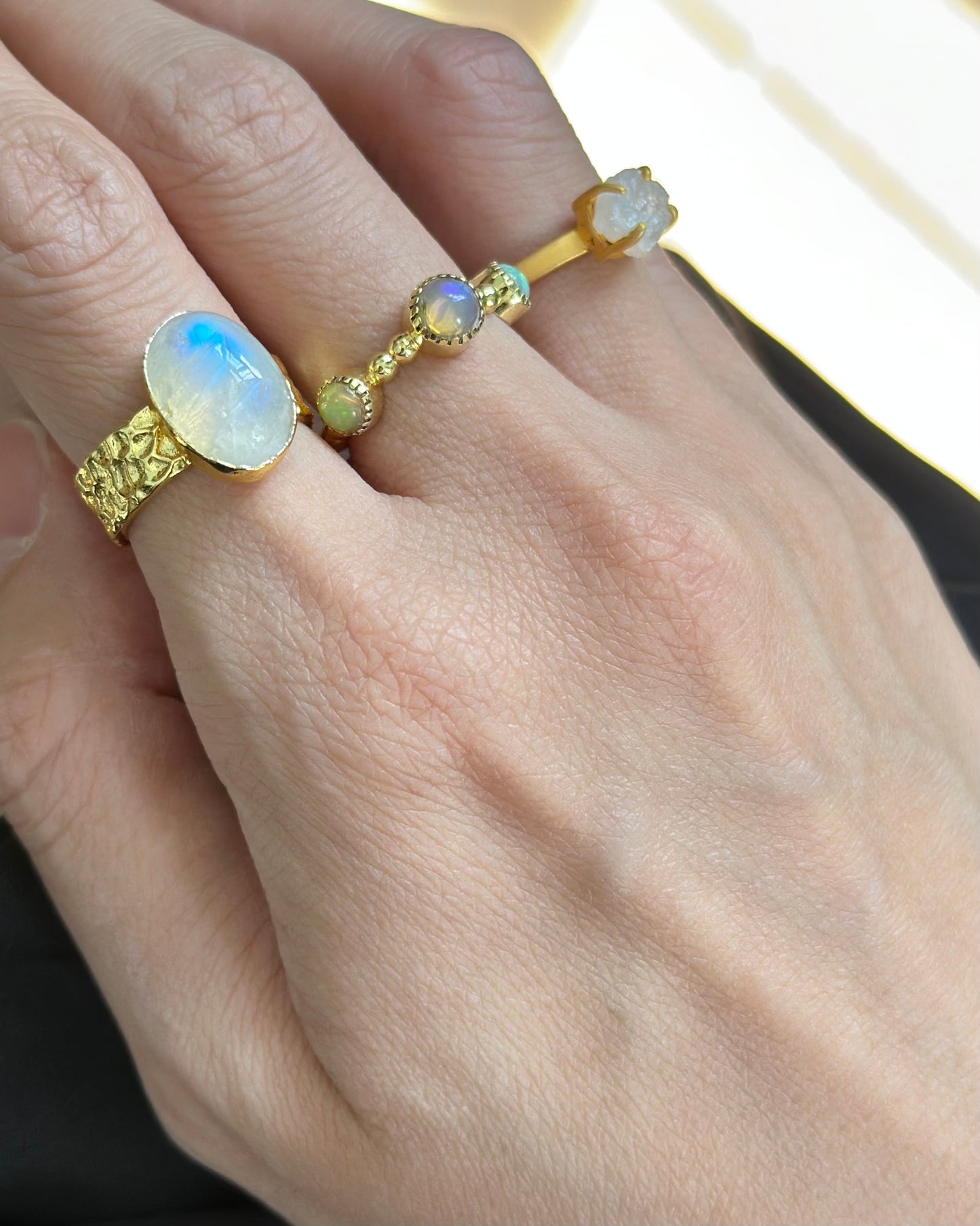 Opal Gold-plated Brass Adjustable Ring