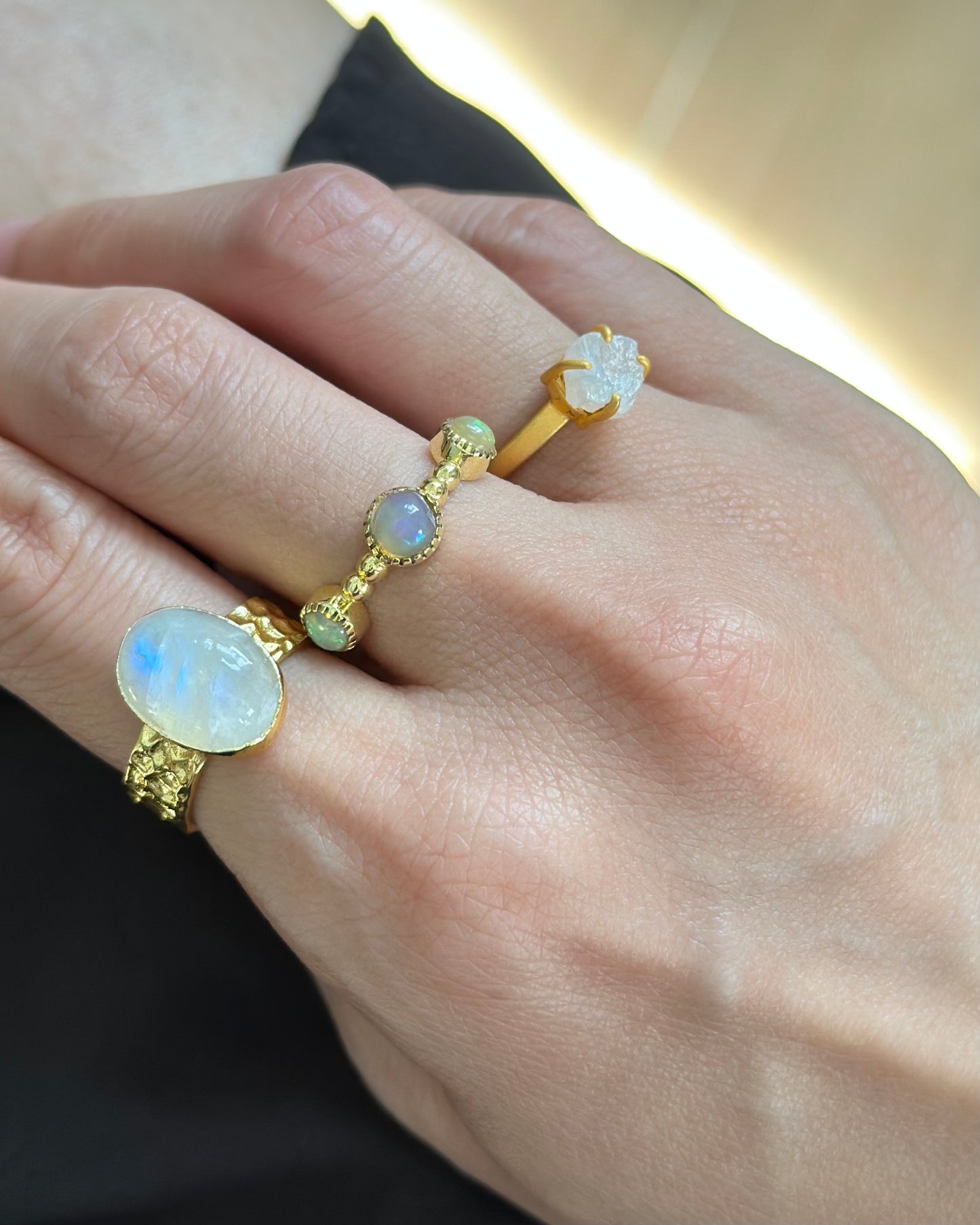 Opal Gold-plated Brass Adjustable Ring