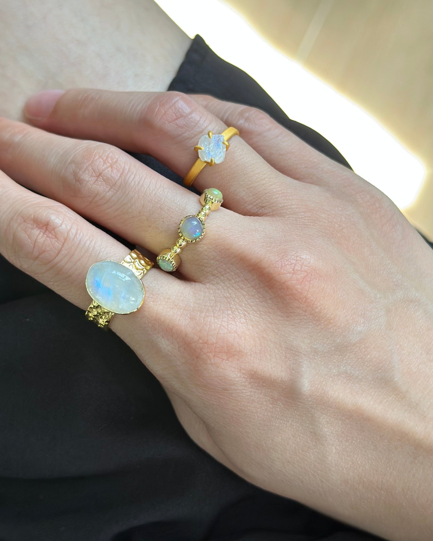 Opal Gold-plated Brass Adjustable Ring