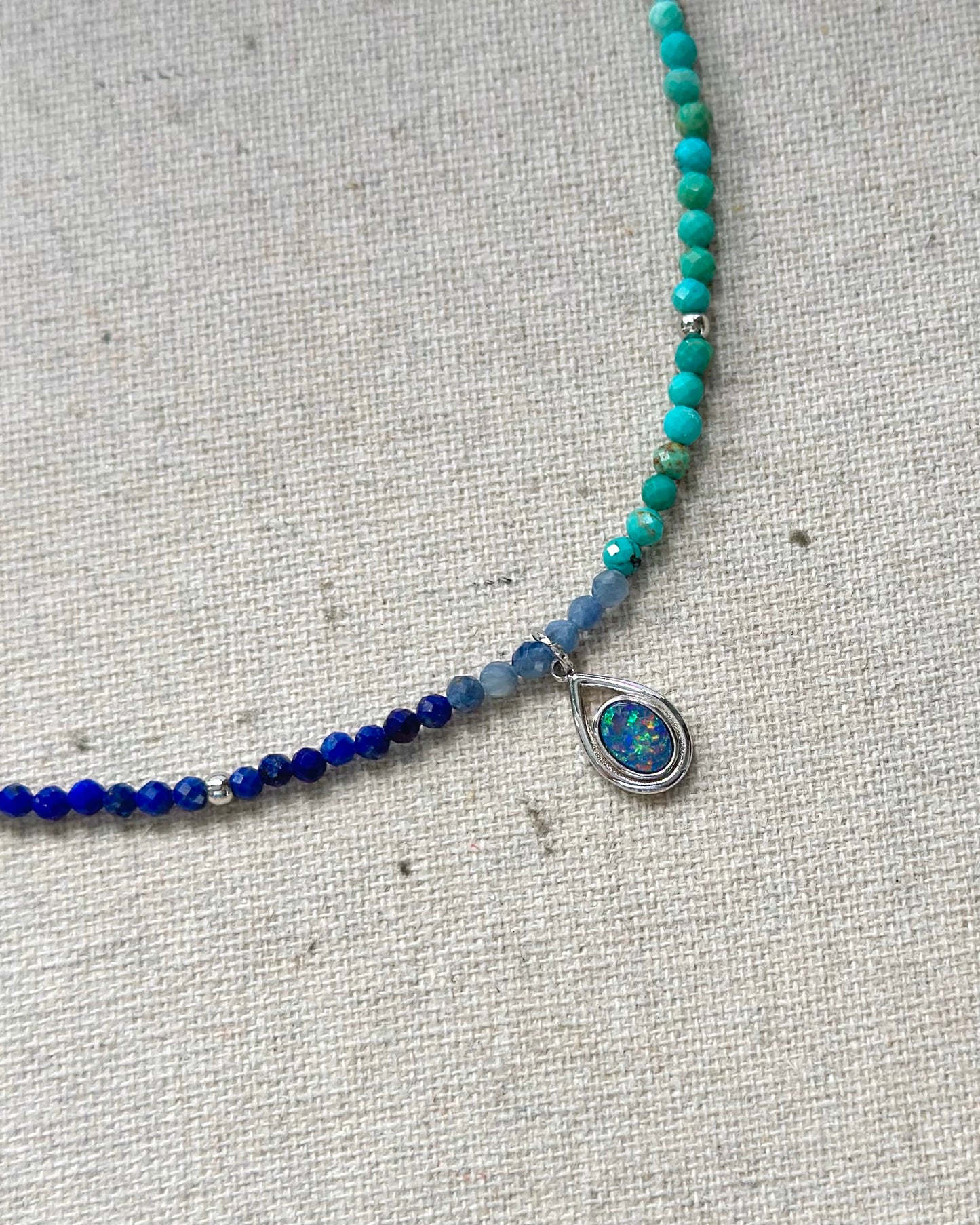 Australian Opal Mix Turquoise And Lapis Beaded Necklace