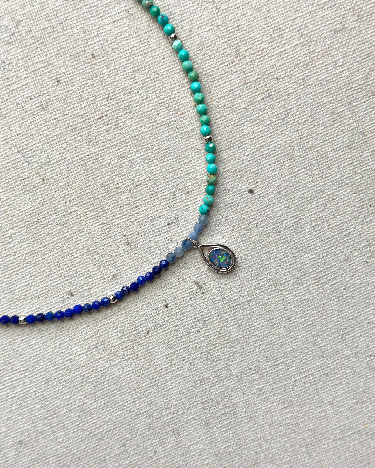 Australian Opal Mix Turquoise And Lapis Beaded Necklace