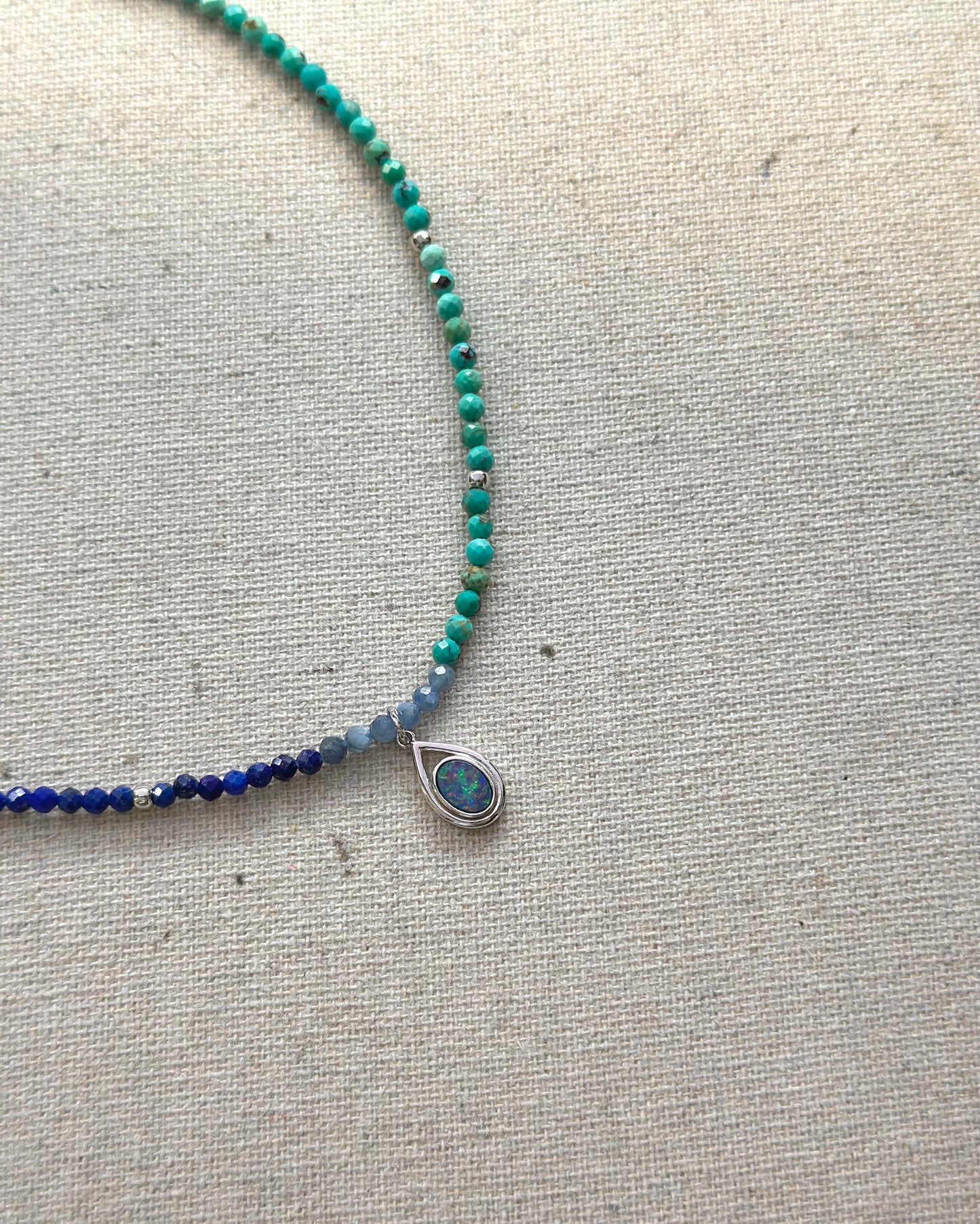 Australian Opal Mix Turquoise And Lapis Beaded Necklace