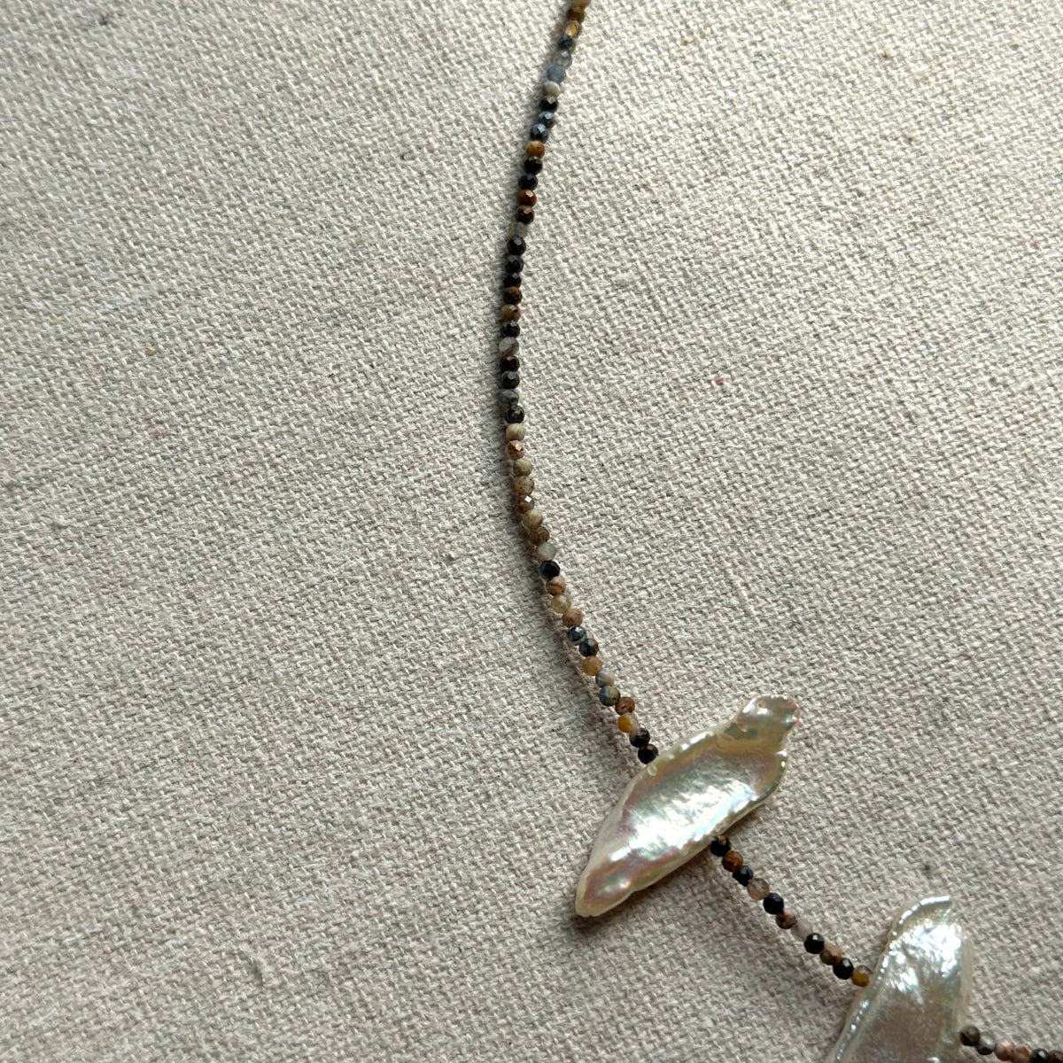 Pietersite And Baroque Pearl Beaded Necklace