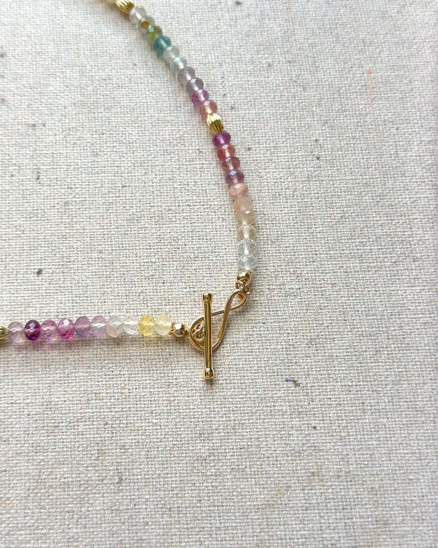 Multi-way Rainbow Fluorite Beaded Hoop Toggle Necklace