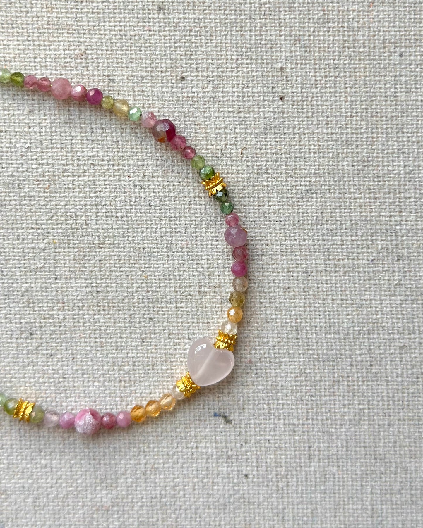 Tourmaline Mixed And Rose Quartz Heart Beaded Bracelet