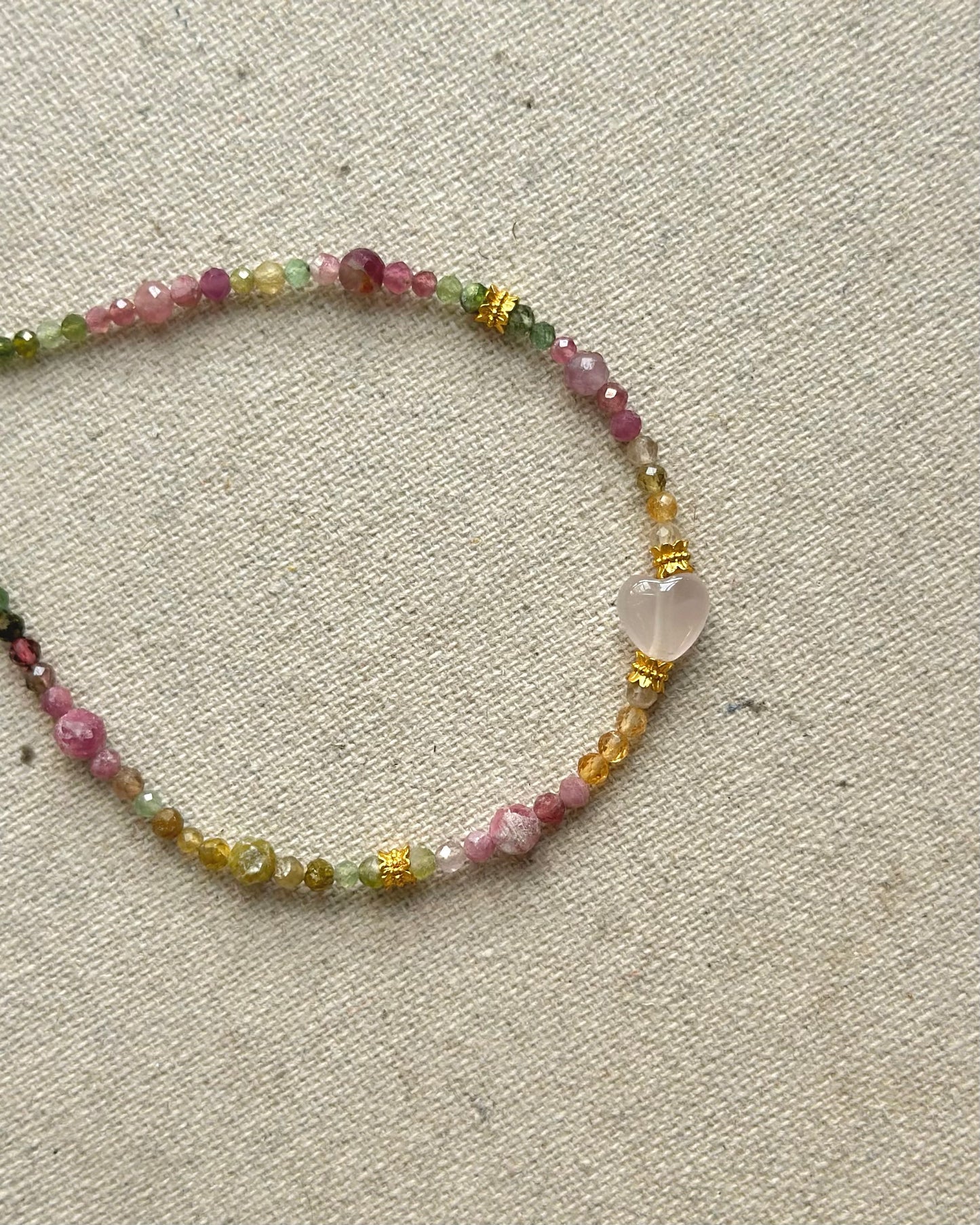 Tourmaline Mixed And Rose Quartz Heart Beaded Bracelet
