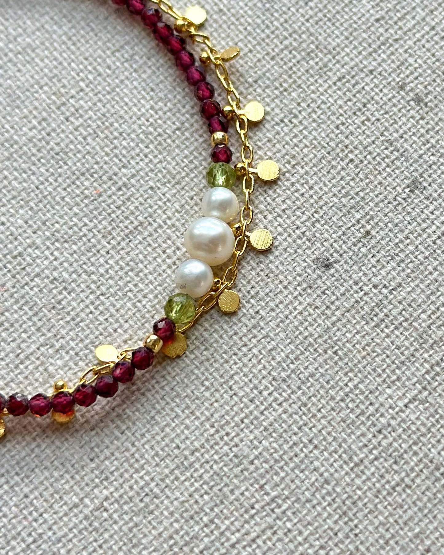 Garnet And Peridot Beaded Double Layer Bracelet