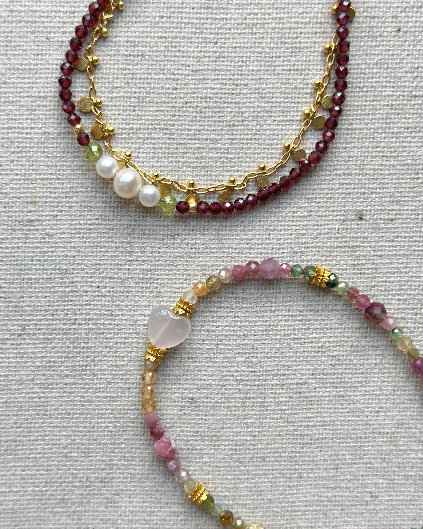 Tourmaline Mixed And Rose Quartz Heart Beaded Bracelet