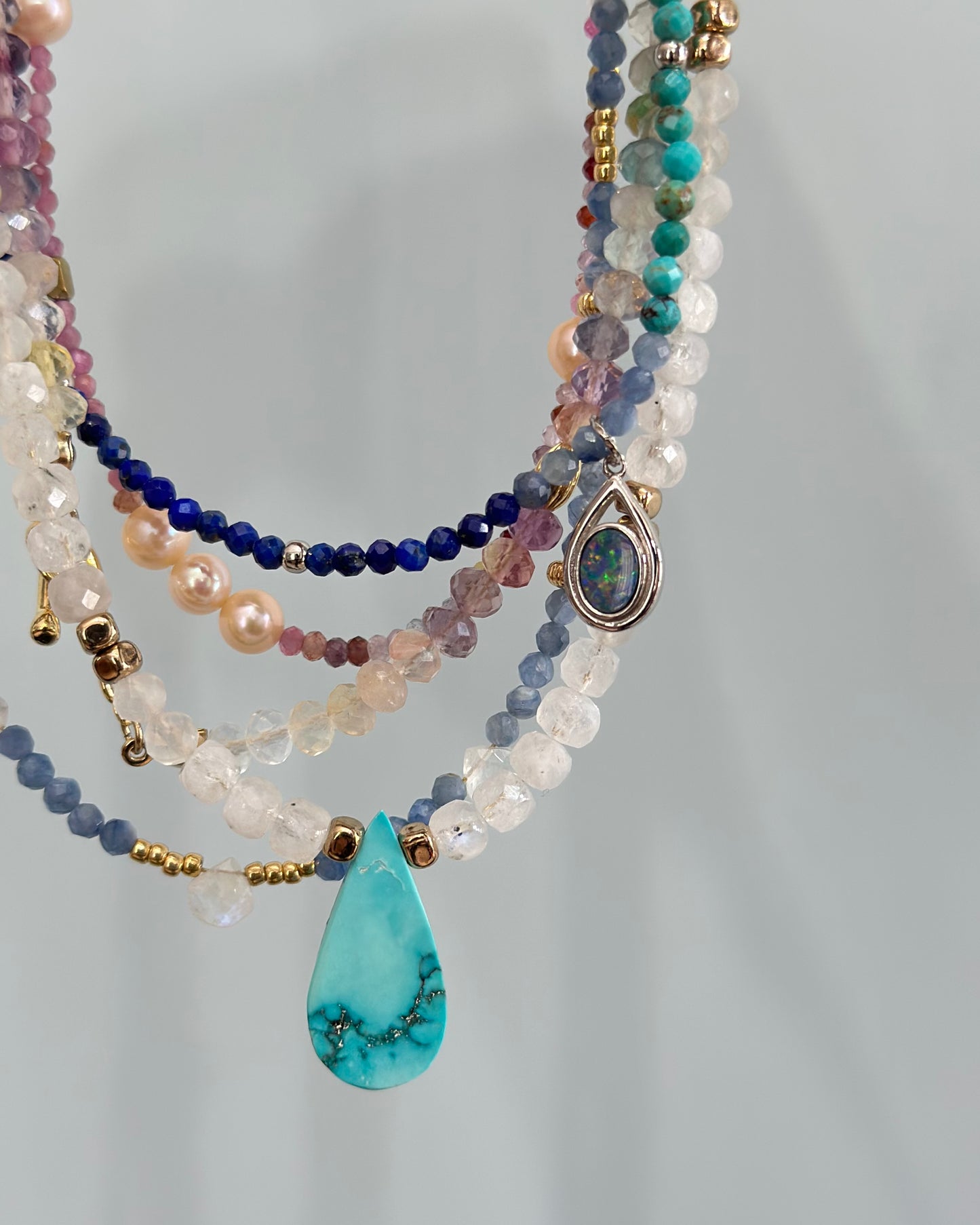 Australian Opal Mix Turquoise And Lapis Beaded Necklace