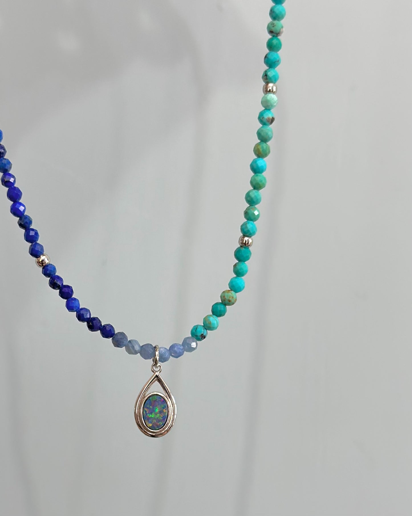 Australian Opal Mix Turquoise And Lapis Beaded Necklace
