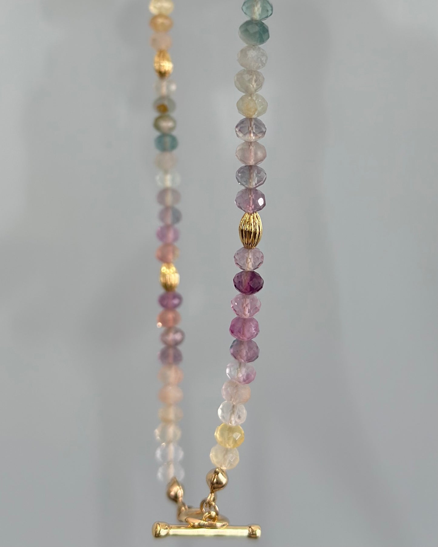 Multi-way Rainbow Fluorite Beaded Hoop Toggle Necklace
